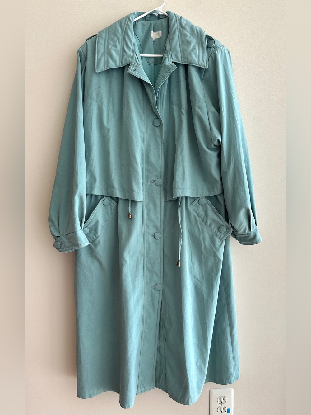 Carina Exclusive Women’s Vintage Turquoise Trench Coat, Size XL